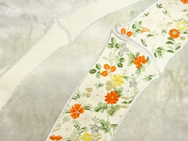 JAPANESE KIMONO / ANTIQUE NAGOYA OBI / WOVEN BAMBOO & FLOWERS